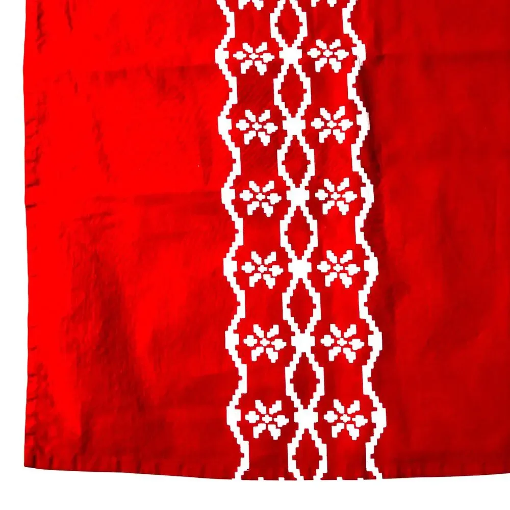 Vintage 60's printed cotton tablecloth red & white geometric print rectangle